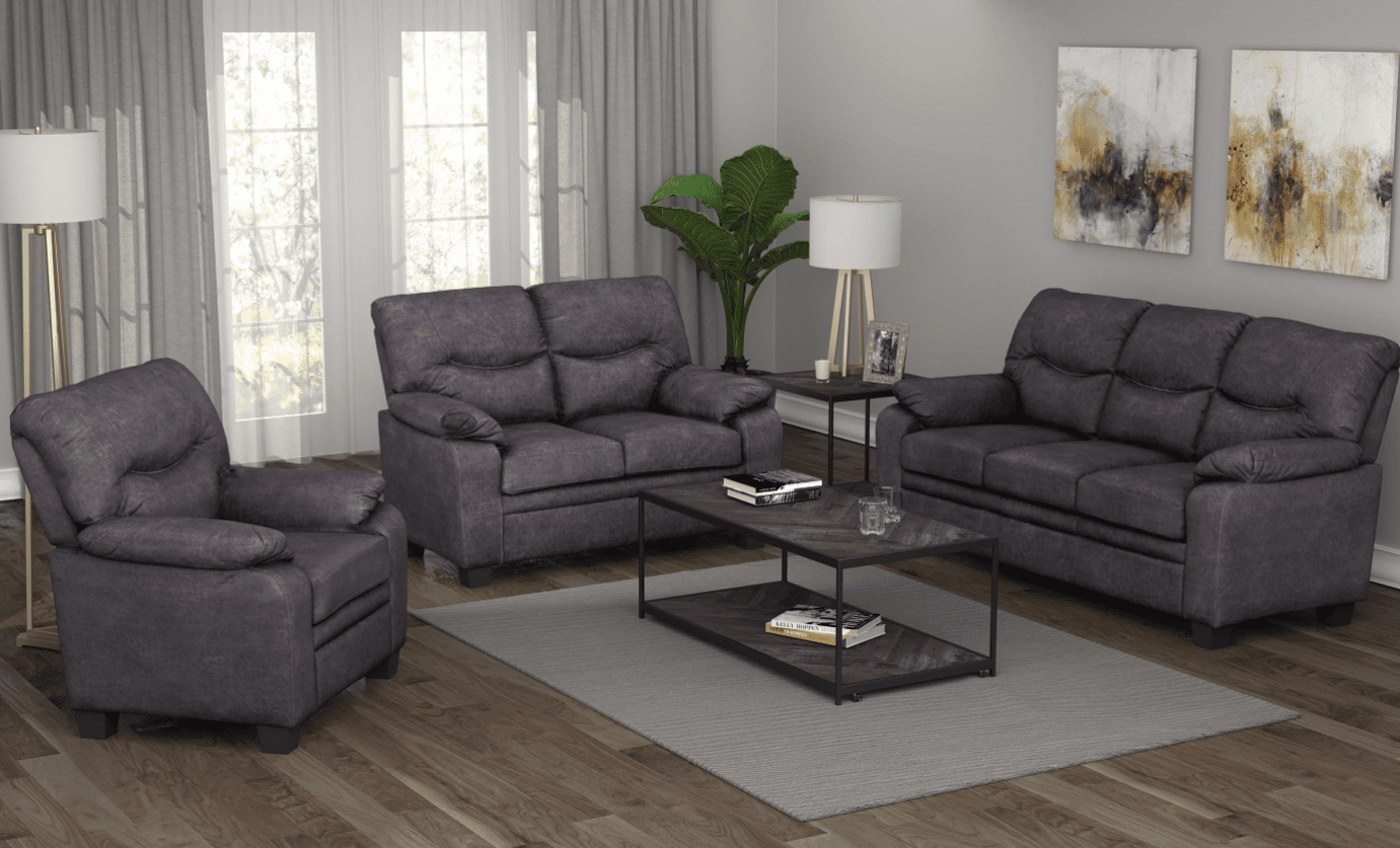 Meagan Upholstered Sofa Charcoal With Pillow Top Arms
