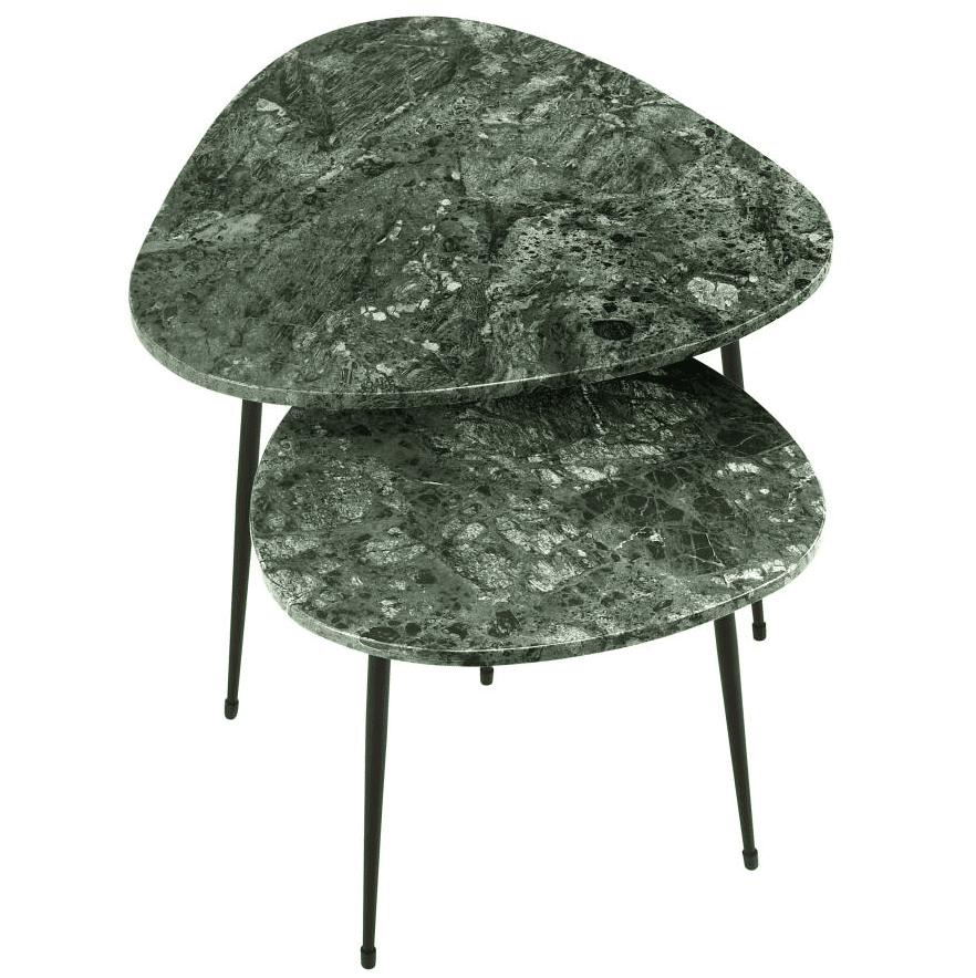 Tobias 2-piece Triangular Marble Top Nesting Table Green and Black