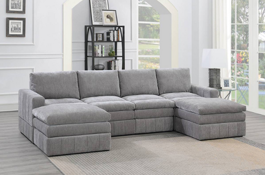 Bedford 6-Piece Modular Sectional in Plush Light Gray Faux Suede