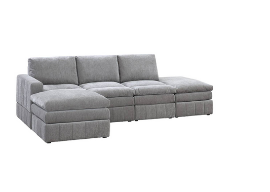 Bedford 5-Piece Modular Sectional in Plush Light Gray Faux Suede