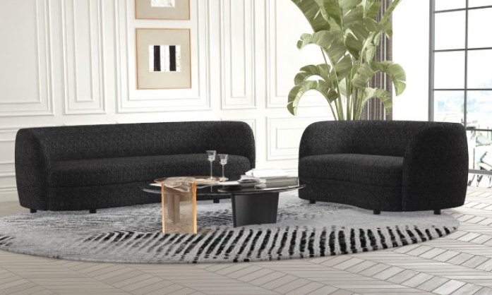 Versoix Contemporary Sofa in Black Boucle