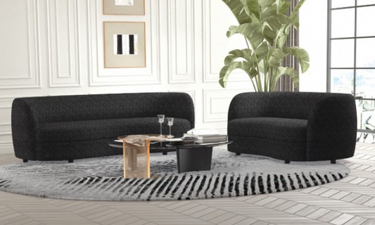 Versoix Contemporary Living Room Set in Black Boucle