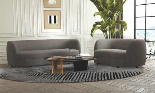 Versoix Contemporary Living Room Set in Charcoal Gray Boucle