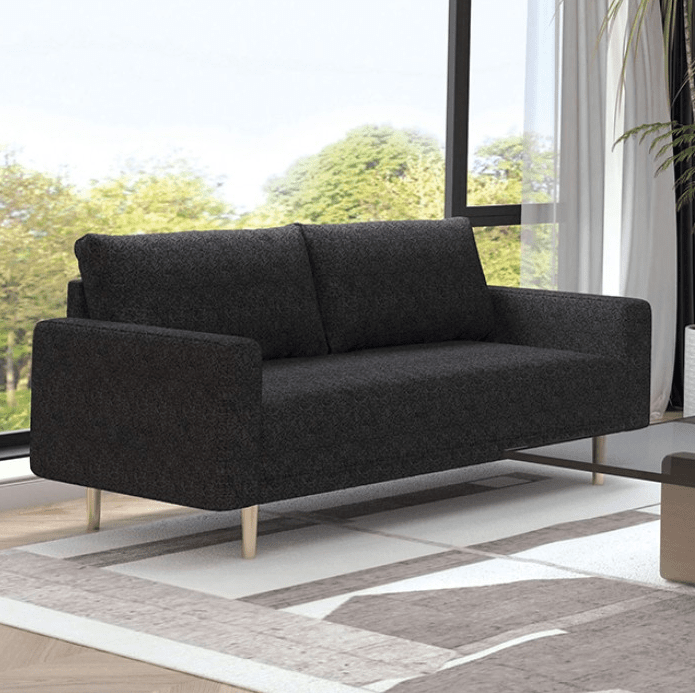 Elverum Chic Upholstered Sofa with Wooden Feet - Black Boucle