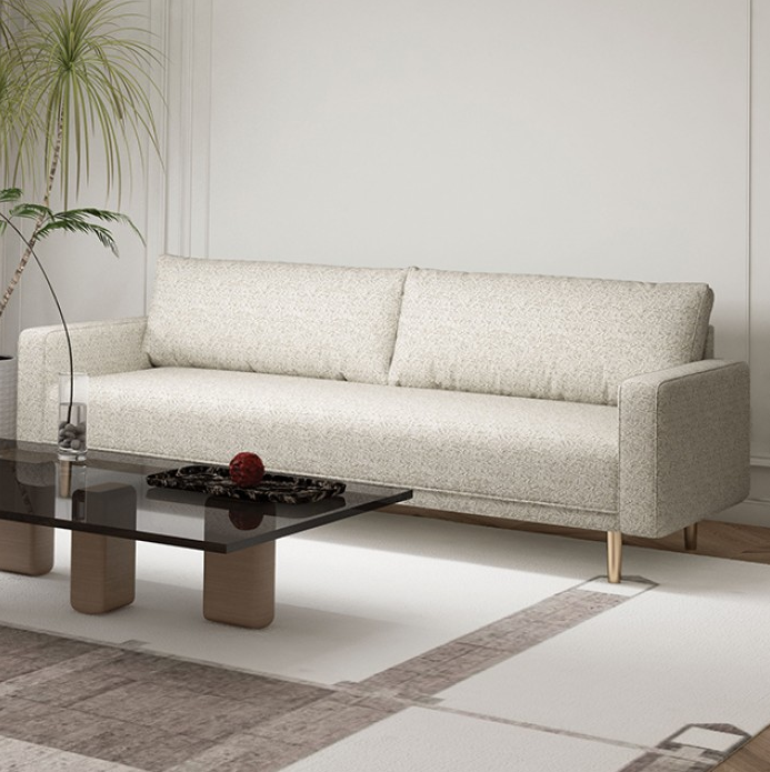 Elverum Chic Upholstered Sofa with Wooden Feet - Off-White Boucle