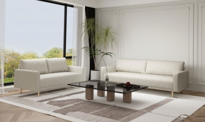 Elverum Chic Upholstered Sofa with Wooden Feet - Off-White Boucle