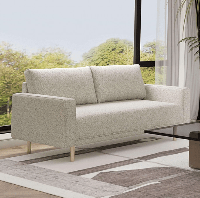 Elverum Chic Upholstered Living Room Set with Wooden Feet - Off-White Boucle