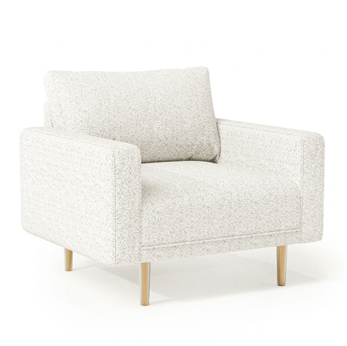 Elverum Chic Upholstered Living Room Set with Wooden Feet - Off-White Boucle