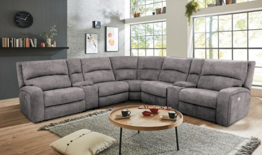 Apostolos Transitional Upholstered Power Sectional - Light Gray