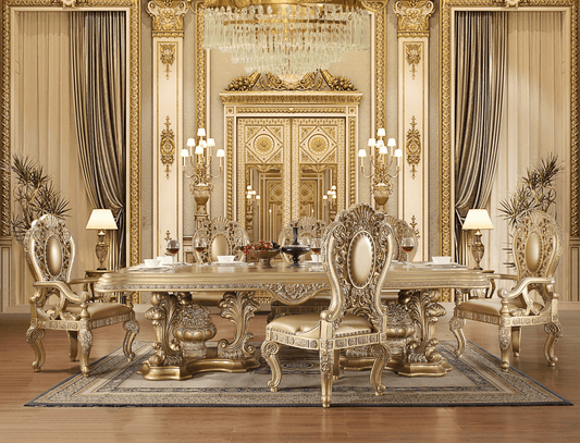 Acme Seville 9-Piece Lavish Traditional Dining Set in Gold