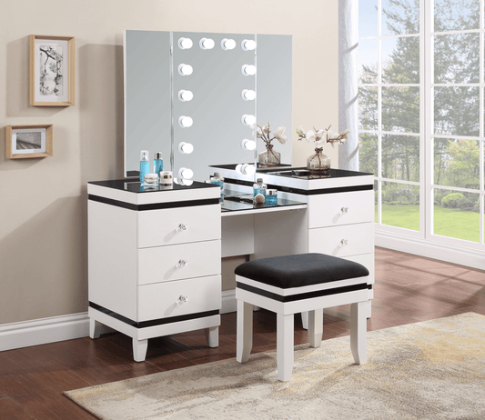 Talei 6-Drawer Vanity Set With Hollywood Lighting Black And White