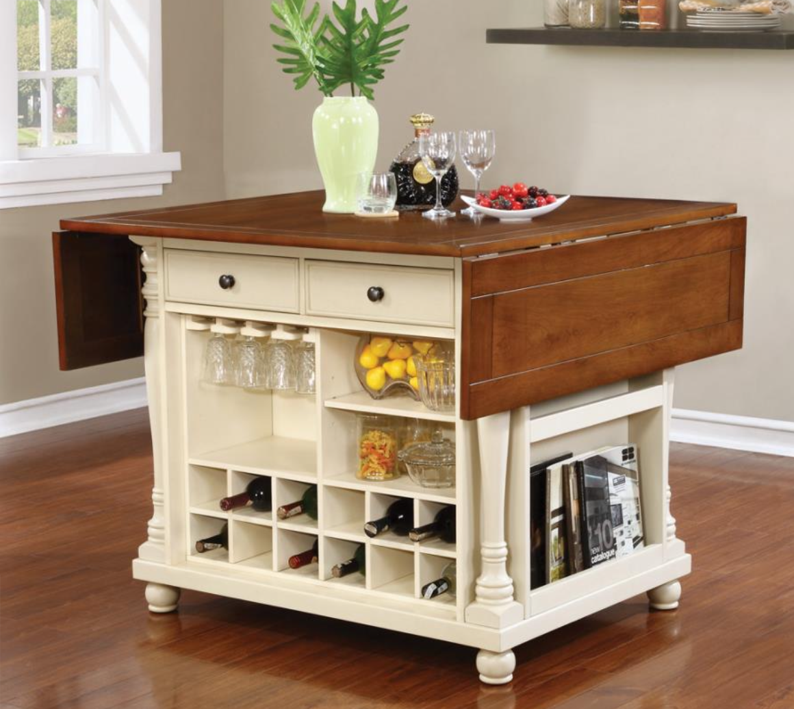 Slater 2-Drawer Kitchen Island With Drop Leaves Brown And Buttermilk