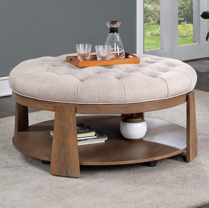 Guis Transitional Ottoman - Beige & Natural