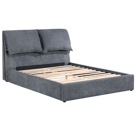 Laurel Upholstered Queen Platform Bed With Pillow Headboard Charcoal Grey