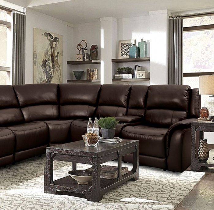 Gorgius Leather Power Wall-hugger Sectional - Espresso