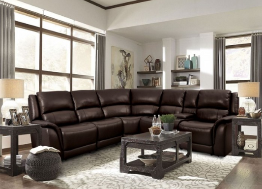 Gorgius Leather Power Wall-hugger Sectional - Espresso