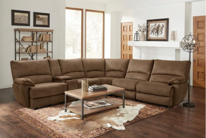 Cecelia Upholstered Power Wall-hugger Sectional - Brown