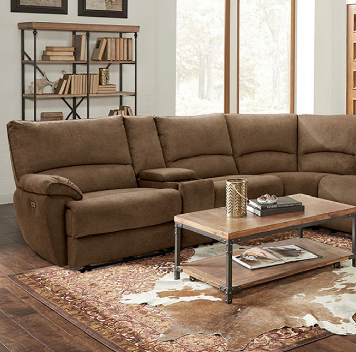 Cecelia Upholstered Power Wall-hugger Sectional - Brown