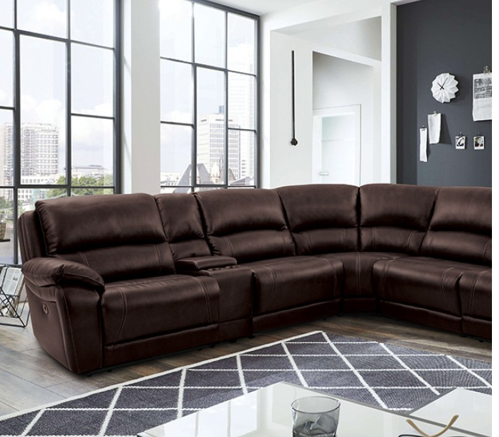 Gasparus Dark Brown Leather Power Sectional