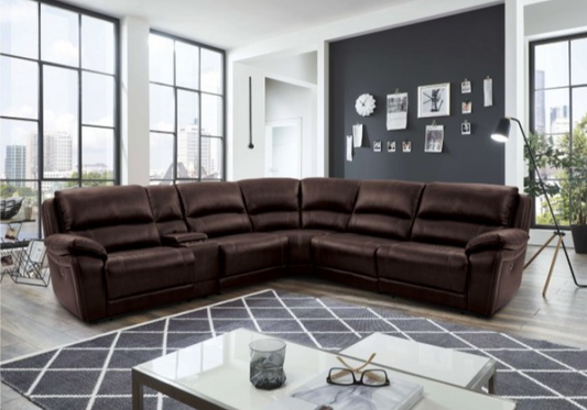 Gasparus Dark Brown Leather Power Sectional