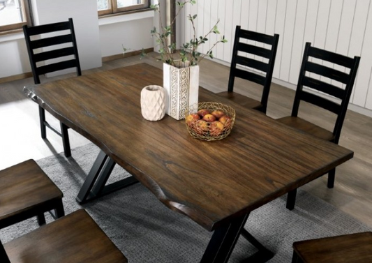 Barbary 7-Piece Industrial Live Edge Dining Set - Dark Oak