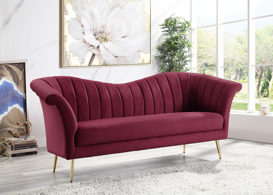 Callista Velvet Upholstered Sofa with Gold Legs - Red