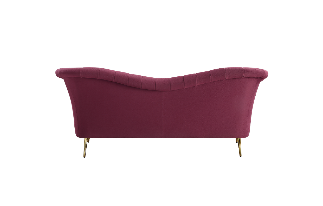 Callista Velvet Upholstered Sofa with Gold Legs - Red