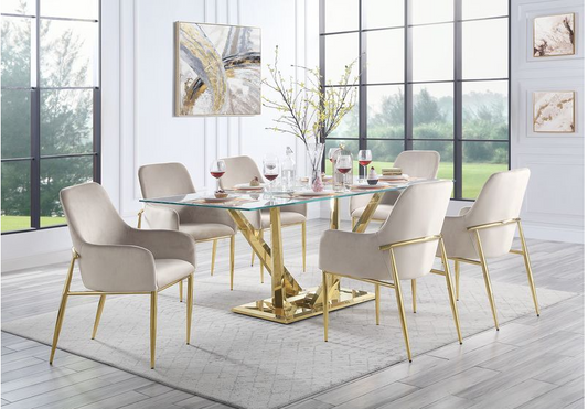Barnard 7-Piece Glass Top Dining Set - Glass & Mirrored Gold