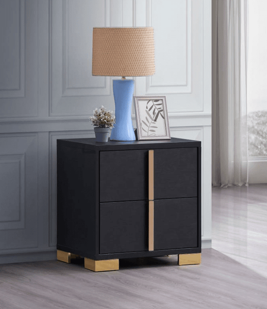 Marceline Collection 2-Drawer Nightstand - Black & Gold