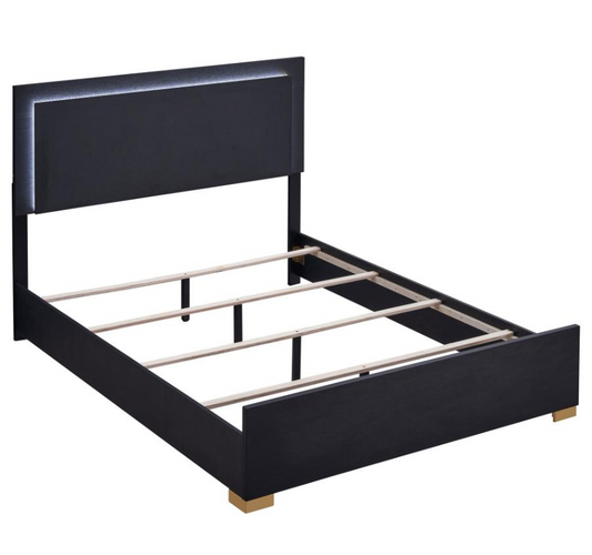 Marceline Queen Bedroom Set with LED Lighted Headboard - Black & Gold