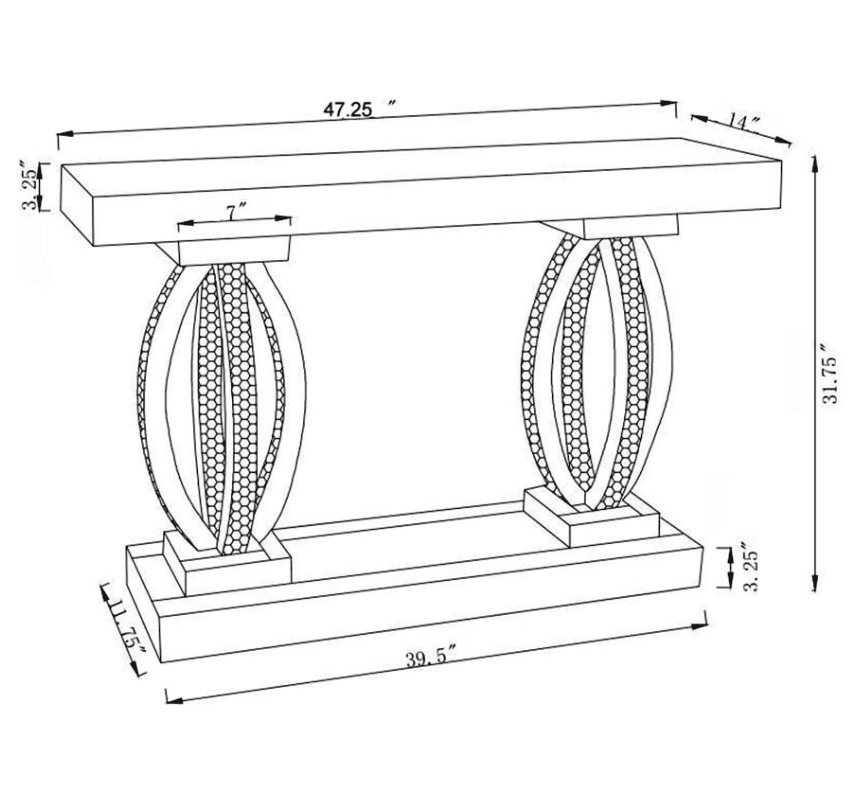 Zee Rectangular Sofa Table with Shelf Clear Mirror