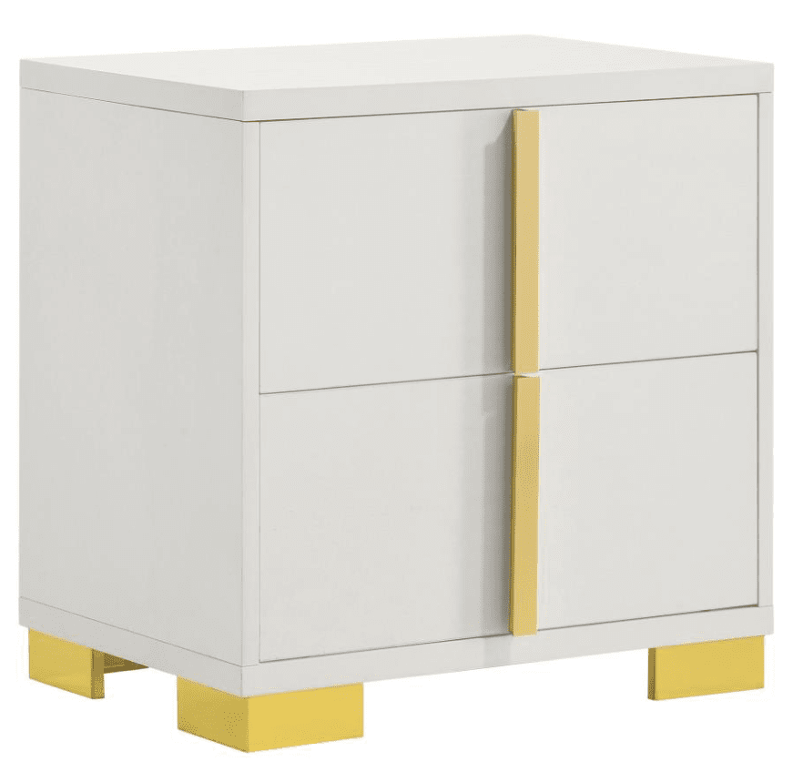 Marceline Collection 2-Drawer Nightststand - White & Gold