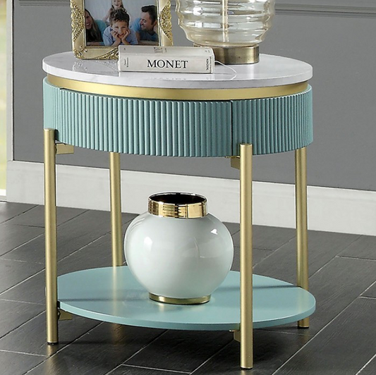 Koblenz Faux Marble End Table - Light Teal & Gold