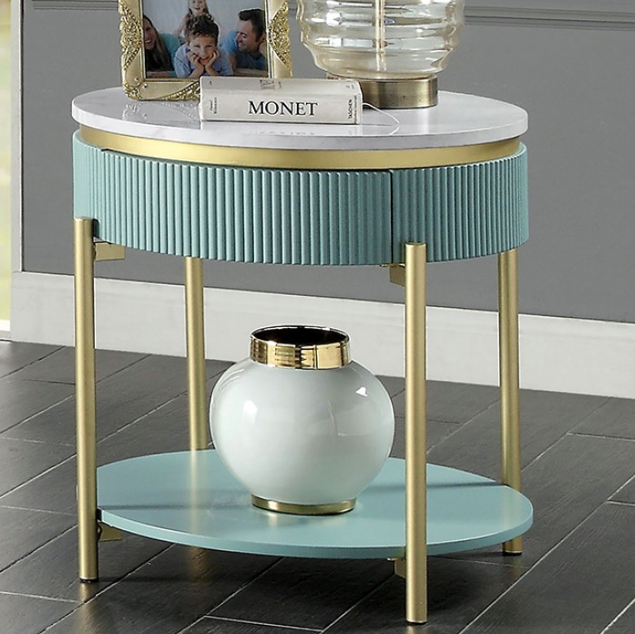 Koblenz Faux Marble Sofa Table - Light Teal & Gold