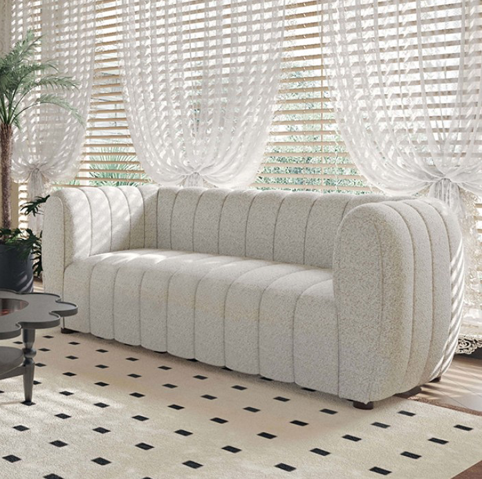 Aversa Contemporary Channel Tufted Sofa - Off-White Boucle