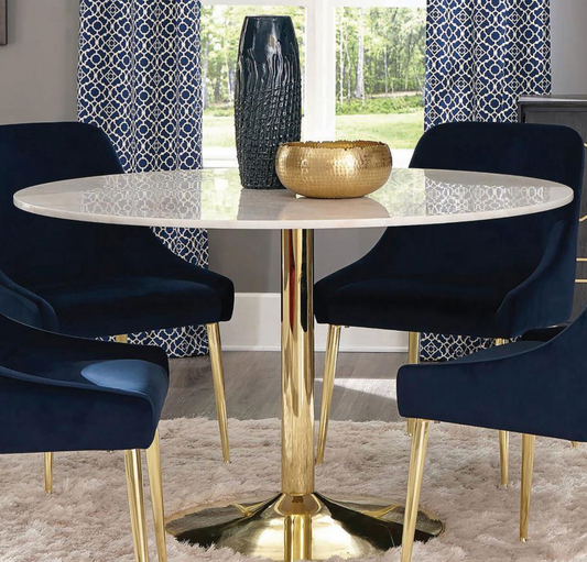 Kella 50" Round Dining Table Natural Marble and Gold