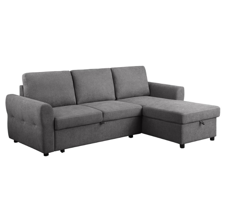 Samantha Upholstered Sleeper Sectional with Storage Chaise - Gray
