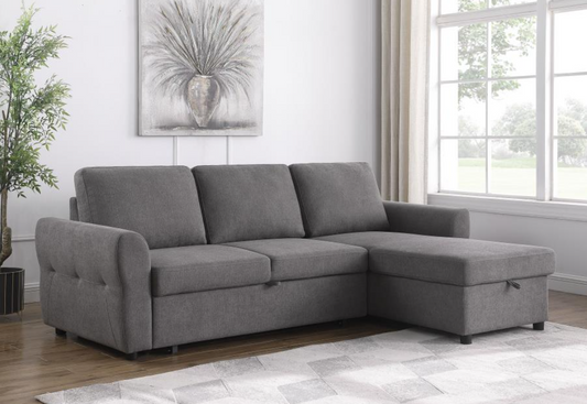 Samantha Upholstered Sleeper Sectional with Storage Chaise - Gray