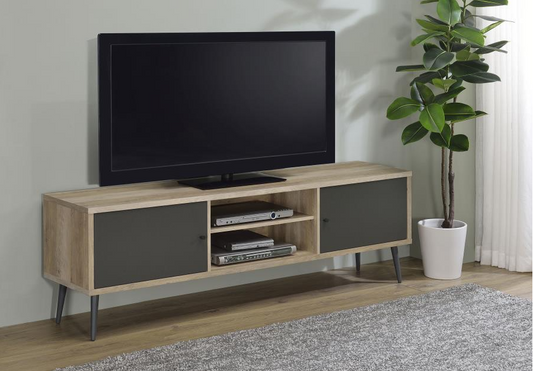 Allie 2-Door TV Stand With Storage Shelf Antique Pine And Grey