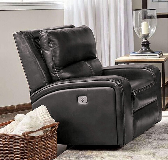 Soterios Transitional Genuine Leather Power Sofa - Charcoal