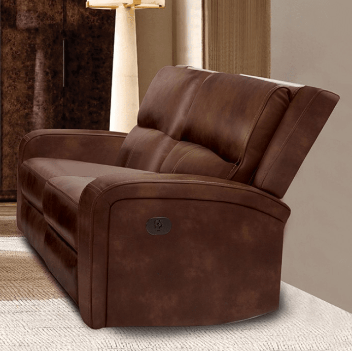 Soterios Transitional Genuine Leather Power Sofa - Medium Brown