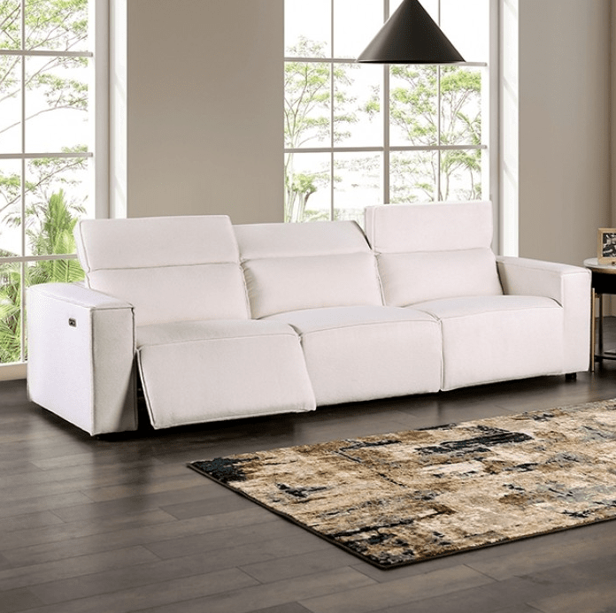 Teharris Contemporary Power Sofa in White Sherpa
