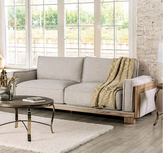 Harstad Contemporary Chenille & Wood Trimmed Sofa
