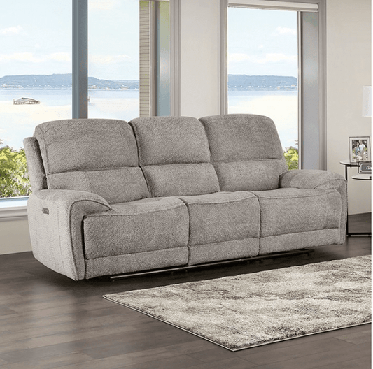 Morcote Transitional Power Sofa in Light Gray Boucle