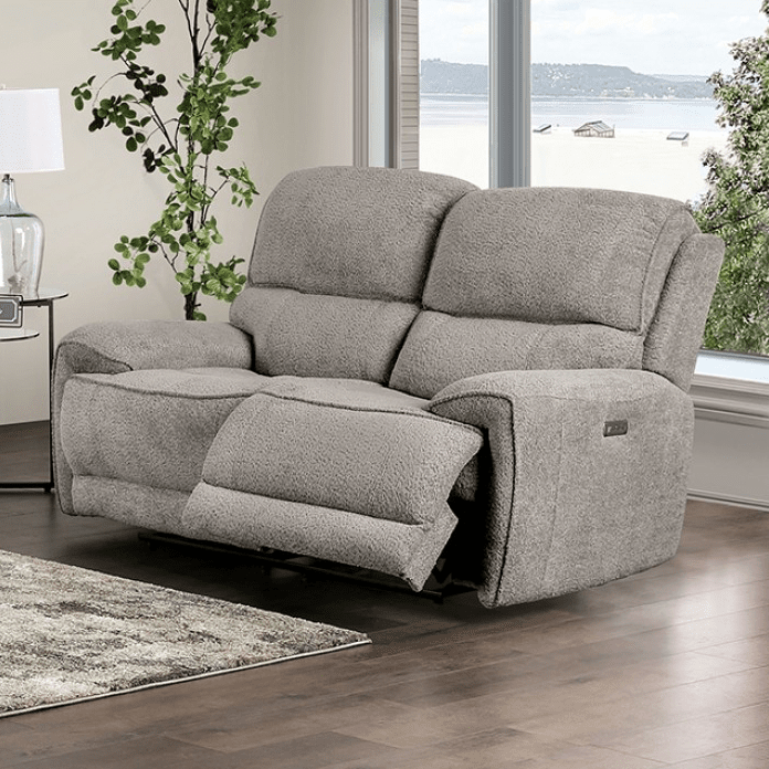 Morcote Transitional Power Sofa in Light Gray Boucle