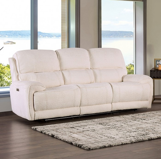 Morcote Transitional Power Sofa in Beige Boucle