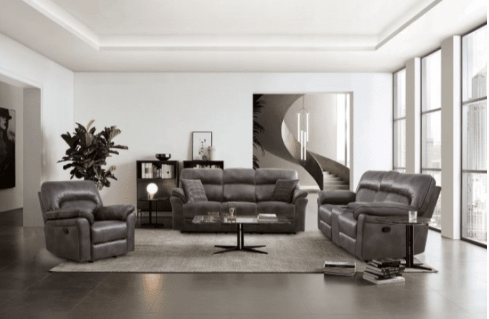 FOA Josias Breathable Leatherette Motion Sofa - Dark Gray