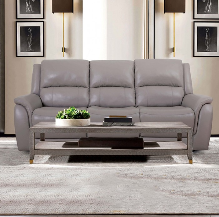 Gorgius Genuine Leather Power Sofa - Light Gray