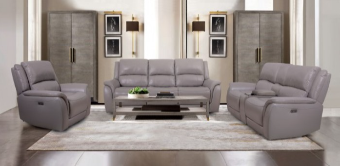 Gorgius Genuine Leather Power Sofa - Light Gray