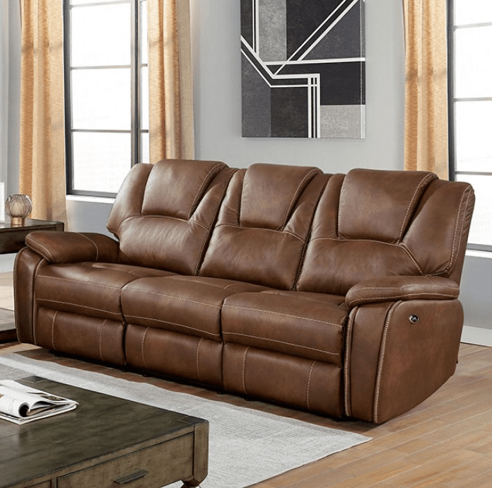 Ffion Transitional Leatherette Power Motion Sofa - Brown